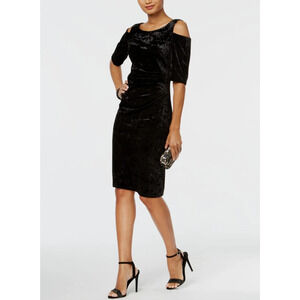 Connected Apparel Dress Womens 12 Velvet Cold Shoulder Knee Length Party Evening